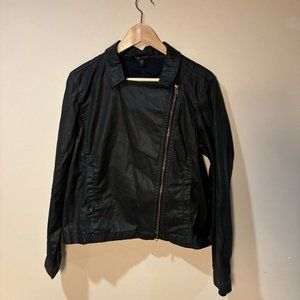 Eileen Fisher Waxed Cotton Moto Biker Jacket - Medium, Black